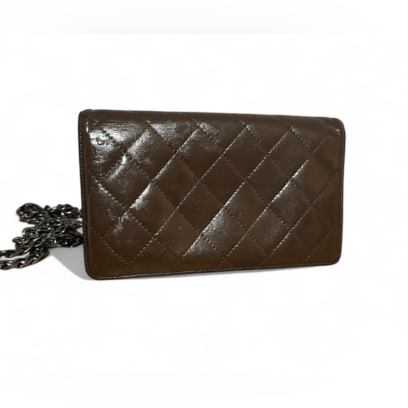 Authentic CHANEL Bifold Clutch Long Wallet Matelasse Leather Gunmetal Chain,Box - Picture 3 of 11